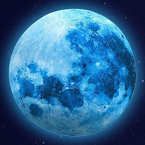 Alnicov Wandaufkleber, leuchten im Dunkeln, Mond, 30 cm, leuchtender Mond, Deckenkunst, Aufkleber für Schlafzimmer, Wohnzimmer, Geburtstagsdekoration, Blau