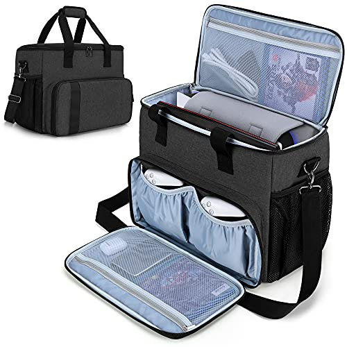 CURMIO Tragetasche für PS5, PS4, PS4 Pro, Xbox Series S, Xbox One and Xbox 360, Tragebare Aufbewahrungstasche für Playstation Konsole, PS5 Reisetasche für Controller, Kabel (Leere Tasche), Schwarz