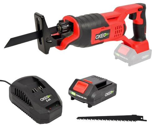 Oxeo Scie Sabre 18V Easy Full avec Batterie et Chargeur - Vitesse Variable 0-3000 tr/min - 2 Lames pour Bois et Métal