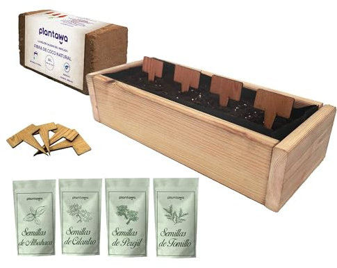 PLANTAWA Kit de Cultivo Jardinera Slim, Kit Completo para Cultivar Hierbas Aromáticas y Culinarias, Semillas Huerto Urbano para Casa Jardín Decoración Plantas Ecológicas Interior y Exterior