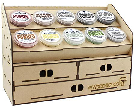 WWScenics | Weathering Powder Station Full Kit | WSWP-015 – 10 Slot Storage with Drawers
