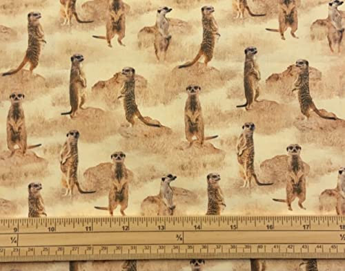 Fat Quarter Patchworkstoff mit afrikanischen Safari-Erdmännchen in der Wildnis, 100 % Baumwolle