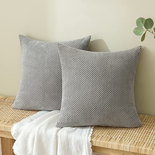 EMEMA Kordsamt Kissenbezug Dekorative Granulat Sofakissen Dekokissen Kissenbezüge Kissenhülle Couchkissen Überwurf Kissen Bezug Zierkissen für Couch Sofa Wohnzimmer 2er Set 45x45 cm Hellgrau