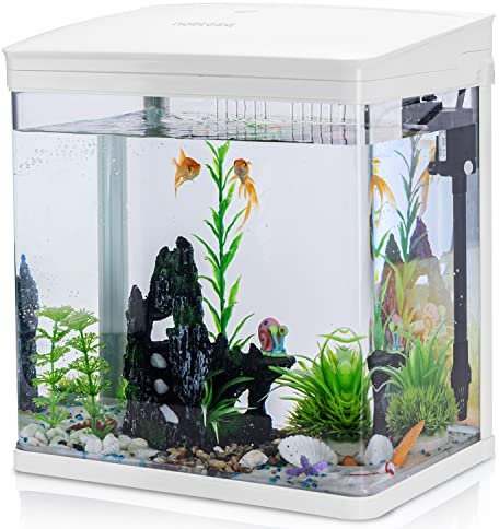 Nobleza - 14L Mini Aquarium Komplettset, Nano Aquarium Stabiles Einsteigerbecken mit LED-Beleuchtung und Eingebautem Filtersystem, Weiß