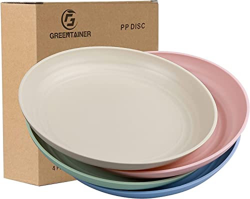 Greentainer Lot de 4 grandes assiettes plates incassables et légères de 25,3 cm, pour dessert, pizza, salade pour pique-nique, camping et barbecue, passent au micro-ondes et au lave-