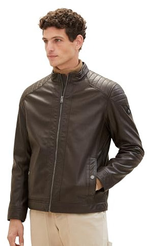 TOM TAILOR Giacca da Motociclista in Ecopelle, Uomo, Marrone (Espresso Brown Fake Leather 31523), L