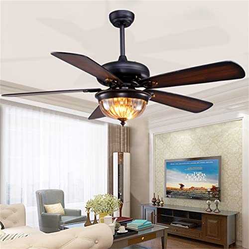 Samnuerly Industrial Style Ceiling Fan With Light And Remote Control,retro Minimalist Ceiling Fan With Lamp Quiet, Ceiling Light With Fan For Dining Room Living Room Cafe,with 5 W(Size:52 inches)