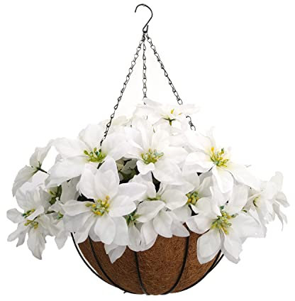 Weißer künstlicher Weihnachtsstern Weihnachtsblume Urlaub Party Weihnachtstag Seidenblume Dekoration Niedliche Kette Hängekorb (Weiß - Kleiner Korb)