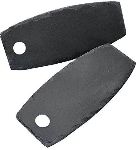 Ritzenhoff & Breker Lot de 2 assiettes en ardoise allongées noires avec ouverture pour poignée pour antipasti, fromage, saucisses, sushis, apéritifs, sous-verres décoratifs - Bord rustique
