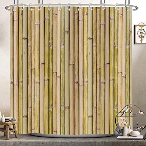 Hnmdmyi Rideau de Douche Bambou 180x200, Zen Japonais Asiatique Nature Bambou Plante Rustique Rideau de Bain imperméable Tissu Polyester Lavable Rideau de Bain pour Salle de Bain avec Crochets