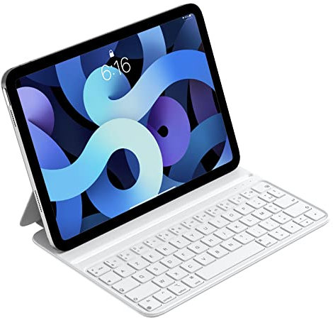 HOU Teclado Delgado para iPad Air 6/5/4/Pro 11, Air 11(M3/M2, 2025/2024), Funda de Imitación de Cuero con Teclado, Ángulo Ergonómico, Diseño del Idioma Español Ñ, Blanco