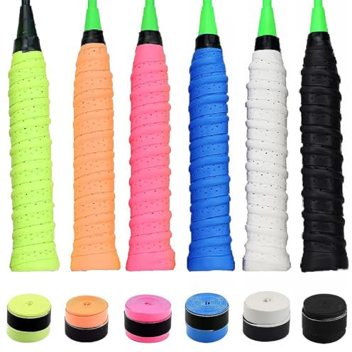 Namvo 6 Stück Tennisschläger-Griffe, Tennis-/Badminton-/Squash-Schläger-Griffe, super saugfähig, Badminton-Schläger-Griffe, Squash-Schläger-Griffband, selbstklebendes Schläger-Griffband