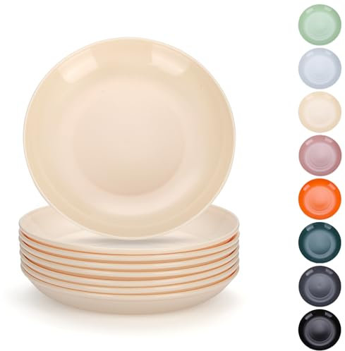 Evanda Juego de 8 platos de plástico, Platos de Vajilla 20cm Irrompibles y Reutilizables para Todos los Usos y Todas las Edades, Aptos para Microondas Sin BPA Aptos para Lavavajilla (Formaggio Bianco)