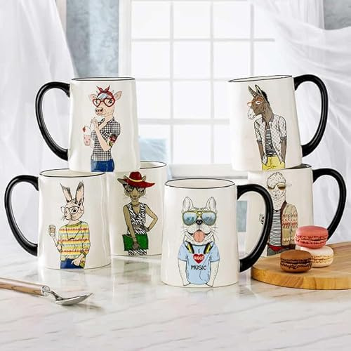 Hipster Animal Coffee Cups Coffee Mugs 6pcs 17oz. by Signature Housewares
