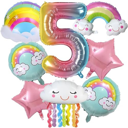 SPERMUOY Regenbogen Deko Kindergeburtstag Regenbogen Geburtstagsdeko Mädchen 5 Jahr,regenbogen party deko geburtstagsdeko regenbogen mädchen,Regenbogen Luftballons für Mädchen Geburtstag Deko