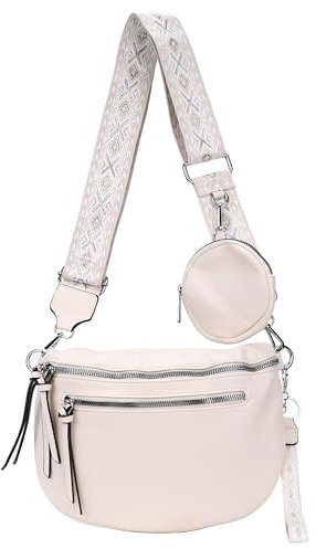 irisaa Umhängetasche Damen Crossbody Bag, 3 in 1 Schultertasche, Bauchtasche mit Reißverschluss und Verstellbarem breitem Gurt, Handtasche für Männer Frauen, DKB Farbe:Beige Doppel