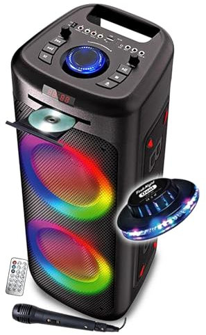 Enceinte DJ 1000W Lumineuse Lecteur CD Inovalley MS06-CD-XXL - Bluetooth 5.0 USB - Karaoké, Radio FM Light OVNI, Soirée, Fête
