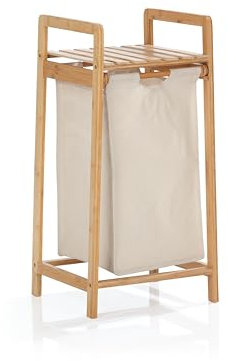 Lumaland Wäschekorb Bambus mit ausziehbarem Wäschesack | Pflegeleichtes Material, unempfindlich gegen Nässe und leicht abwischbar | 73H x 33B x 33L cm