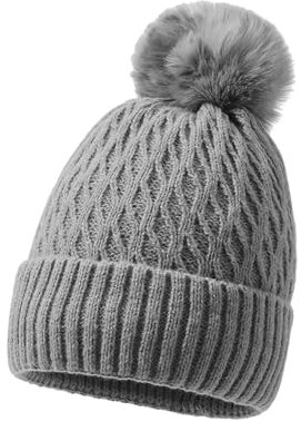 NyxSeat Gorro de Punto para Mujer - Invierno Cálido, Pompón, Quimioterapia - Color Gris, Talla 30-65