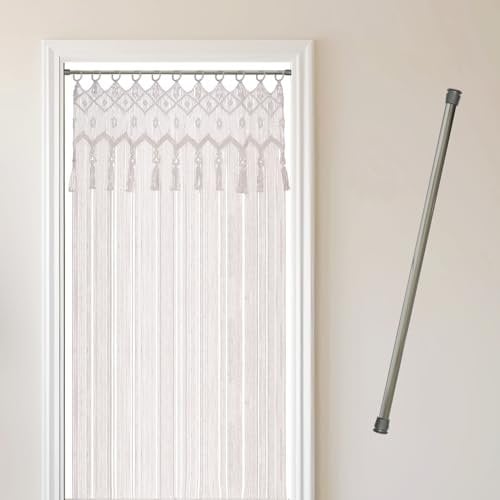 Cozyor Makramee Boho Vorhang + Klemmstange 70-120 cm ohne Bohren Türvorhang Fenstervorhang 132x200cm Raumtrenner, Wandbehang & Deko weiß Silber, Hochzeit Traubogen