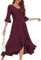 Women Formal Wedding Guest Dress Plus Size 3/4 Bell Sleeve Split for Funeral Black Cocktail Maxi Evening Party Dresses Burgundy 3XL
