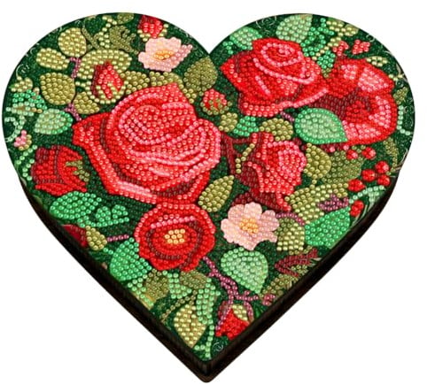 Starnearby DIY Diamond Painting Rose Schmuckkästchen, Herzförmig Schmuckaufbewahrung Organizer für Frauen Mädchen, Tragbarer Aufbewahrungsbox aus Holz, Geschenke für Mädchen