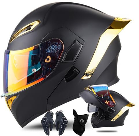 Moto Flip Up Casco Modulare, Casco Full Face Casco Modulare ECE Approvato Pieghevole Modulare Integrale Caschi Moto con Doppia Lente, S ~ XL