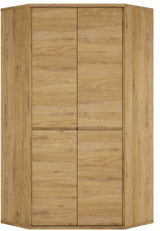 Lomadox Griffloser Eckkleiderschrank in Eiche mit Kleiderstangen, B/H/T ca. 98,5/197/98,5 cm