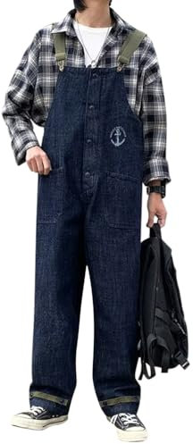 Oanviso Salopette in Denim da Uomo Overalls Casual Jumpsuit Vintage Salopette Jeans con Bretelle Pantaloni Larghi da Lavoro Slim Fit Moda Pagliaccetti Uomo Salopette Jeans Strappati G Blu M