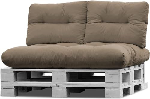 normani Palettenkissen Set Sofa Sitzkissen wasserdicht mit Rückenkissen Outdoor Palettenauflagen (Sitzkissen Gesteppt 120x80) Farbe Taupe