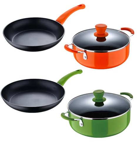 BERGNER Batteria di pentole 6pz linea Happy in alluminio antiaderente per induzione, padelle 24/28cm casseruole 24/28cm con coperchi - Testata e approvata da Gianfranco Vissani