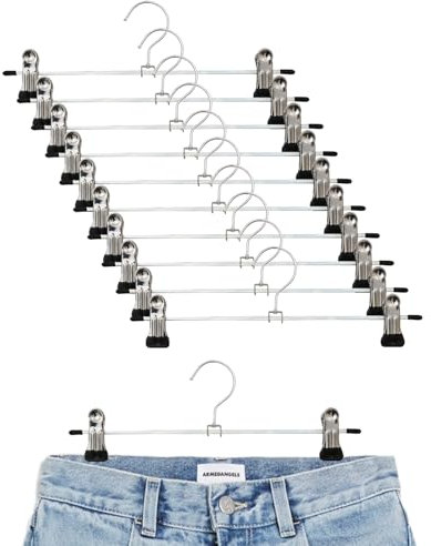 BORISCA 20 Piezas Perchas con Pinzas para Pantalones Faldas, 30cm Perchas Metal Pantalones Negro Piezas Perchas con Pinzas para Faldas Pantalone Calcetines Calzoncillos Ropa, Ahorra Espaci