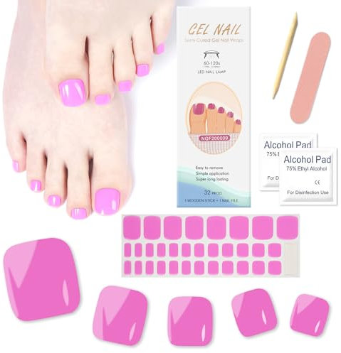 Ceboic 32 Stück Nagelfolie für Fußnägel, Halb Ausgehärtete Gel Pedi Wraps Selbstklebend Fußnagel Sticker, Einfarbig Zehennagelaufkleber Vollabdeckung Zehennagellack Aufkleber für Frauen (Rose Rot)