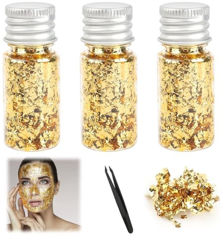 3 Botellas Lámina de Oro Comestible, pan de oro para manualidades, Hoja de oro comestible, láminas de oro multifunción, hojuelas de hoja de oro, lámina de copos de oro para tartas, decoración DIY