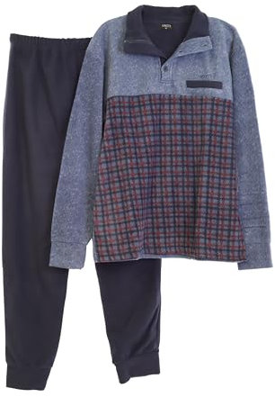 Viterbo Biancheria Pigiama Uomo Invernale in Morbido Micro Pile LMW00097 (Avion Melange/Navy, L)