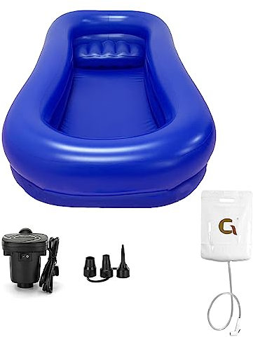 JYHHGDS Kit de Baignoire-Douche, Baignoire Gonflable Portable pour Adulte avec Pompe à air électrique et Sac à Eau, Aide au Bain au lit pour Personnes âgées et handicapées (Couleur : Bleu 2)
