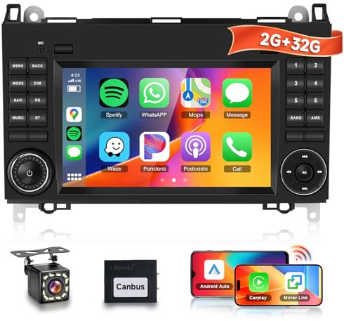 Android 13 Carplay Car Stereo for Mercedes Benz B200 W169 W245 Viano with GPS/WiFi, Hodozzy 7 Inch Bluetooth Car Radio with Android Auto/Mirror Link/FM/RDS/EQ/SWC/AHD Reversing Camera 2G+32G