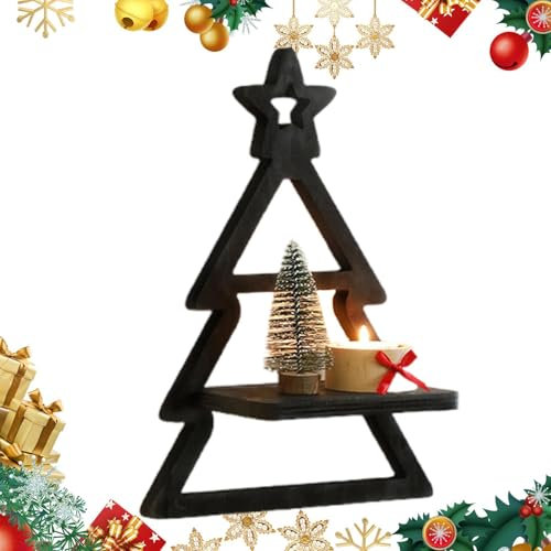 Estantería de pared para árbol de Navidad, estante de pared para árbol de Navidad, estante de pared de madera, soporte de almacenamiento de pared Boho, estante de árbol de Navidad para dormitorio y