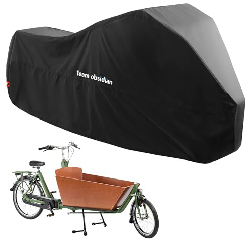 Team Obsidian 2-Rad Lastenrad Abdeckung - 275 x 100 x 75cm - Lastenrad Abdeckplane aus 600D Polyester - wasserabweisende Lastenfahrrad Wetterschutz Abdeckung - Schwarz