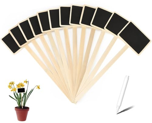 Hsyadazi 12 Stück Pflanzenschilder aus Holz – Wetterfeste Gartenetiketten zum Beschriften für Kräuter, Gemüse & Pflanzen (Schwarz) für Hochbeet & Töpfe