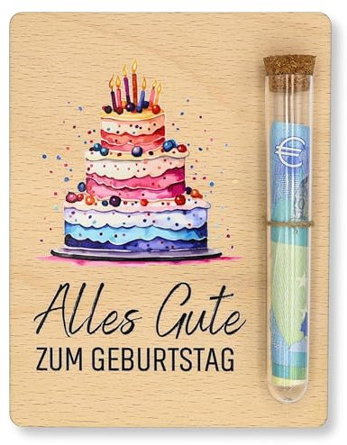 ZUKLA Verpackung für Geldgeschenke Geburtstag - 13 x 10 cm - mit Reagenzglas - Geldgeschenk Verpackung Holz - Geschenkgutschein