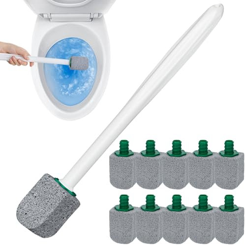 Bekeify 10 Pcs Pumice Stone for Toilet Bowl Cleaning with 30 CM Extra Long Handle Toilet Brush Cleaner Replacement Brushes Head Wall Mounted Cleaning Stone Block for WC Bathroom Sink, Grey