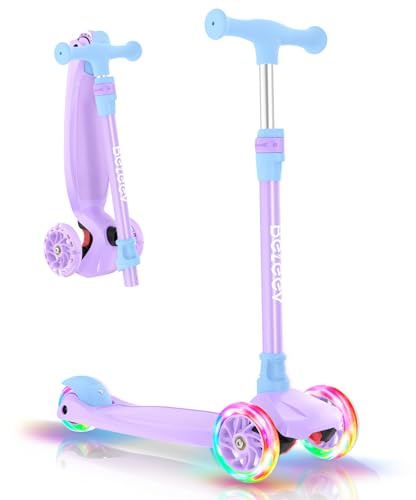 BELEEV A3 Roller Kinder 3 Jahre, 3 Räder Scooter Kinder mit LED Leuchtende Räder, 5 Höhenverstellbare, Lean to Steer, Rutschfestes Deck, Premium Kinderroller 3-12 Jahre Mädchen Jungen, Dreiradscooter