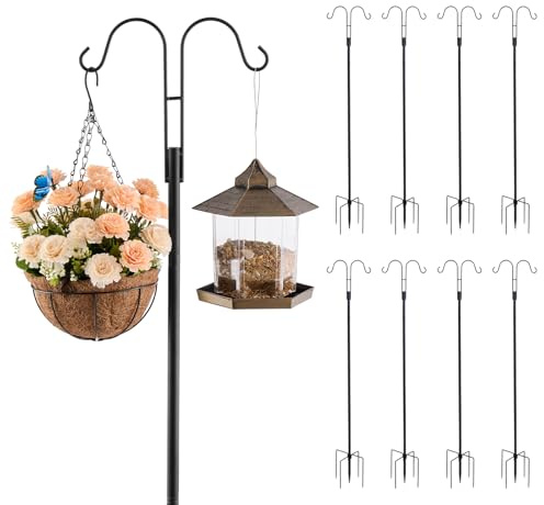 VEVOR Palo Ganci per Mangiatoia per Uccelli Gancio Doppio per Esterni 8 pezzi 1560 mm Palo Mangiatoia per Uccelli da Giardino, Supporto per Appendere Cesti per Piante, Lanterne, Campanelli