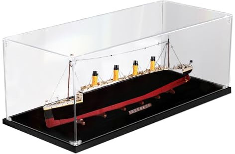 Acryl-Vitrine für Lego 10294 Titanic Bauset, staubdichte transparente Box, Vitrine – nur Vitrine, Schaukasten kompatibel mit Lego 10294 (3 mm, schwarzer Sockel)