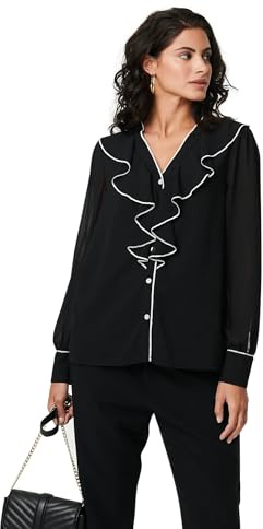 Izabel London Contrast Trim Semi Sheer Ruffled Blouse for Women UK with Long Sleeves and semi Sheer Layers.