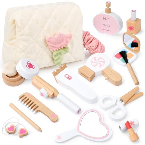 Holz Kinderschminke Set für Mädchen, die Kinder Machen - Spielrollen -Set Spielen - Ästhetisches Kit Spielen, hölzerne Spielzeug Weihnachtsgeburtstagsgeschenk, geeignet für 3 4 5 6 7 Jahre 7 Jahre