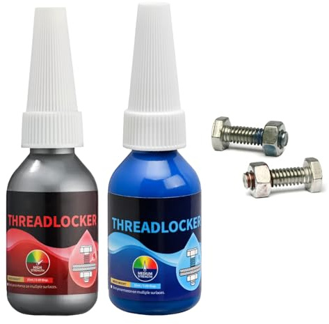 Thread Lock Blue Red,2pcs Threadlocker Medium and High 10ml,Medium and Strong Strength Threadlocker Kit,Removable Threadlock and Seal for Nuts,Bolts and Fasteners,Against Losening and Leakage