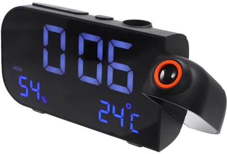 MUCKLILY Multifunktionaler Projektionswecker mit Fm Radio Lautstärkeanpassung und 6-Zoll LED Bildschirmprojektion Umweltfreundliches Abs für Zuhause und Besprechungsräume