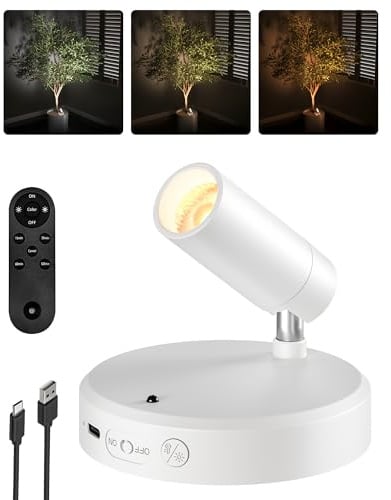 EZVALO Kabellose Spotlight mit 5500mAh Akku, LED Spot Akku Wandstrahler | 5500mAh Akku, Fernbedienung & Timer, 3 Farbtemperaturen, Dimmbar, 350° Drehbar, Magnetisch, Bilder & Pflanzen [1er Set]